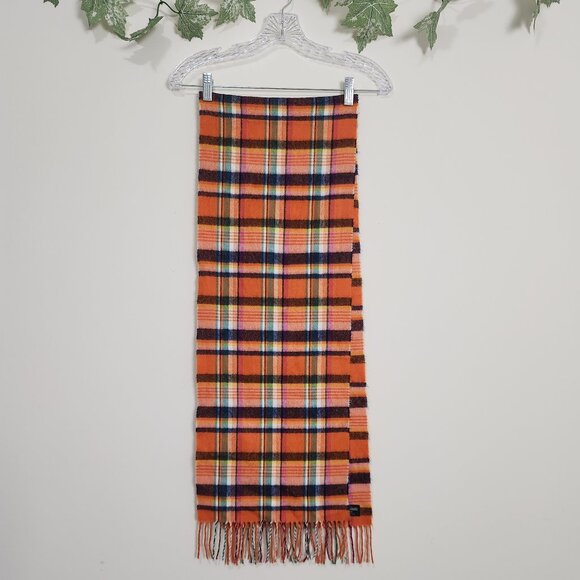 100% Cashmere Made in Scotland Plaid Multicolor Rectangle Scarf Soft with Fringe - Picture 2 of 4